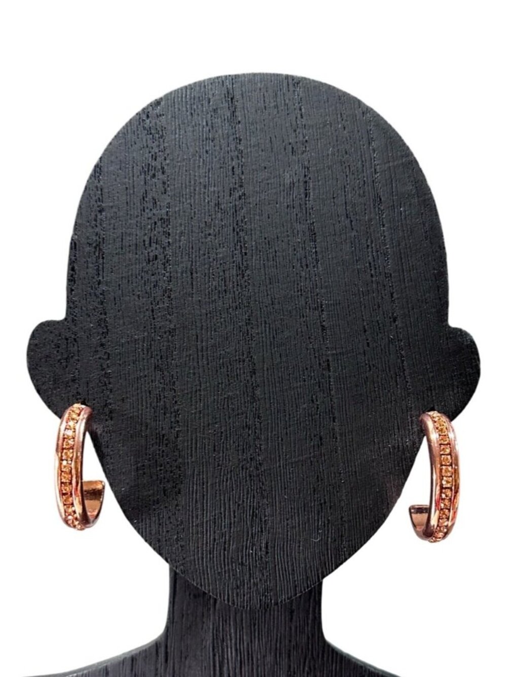 Rose Gold Tone Hoop Earrings With Sparkling Crystal Accent Elegant Design